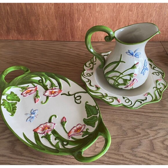 Set of 3 Pieces Temptations "DRAGONFLY" Serving Bowl, Platter, Pitcher - Picture 1 of 15